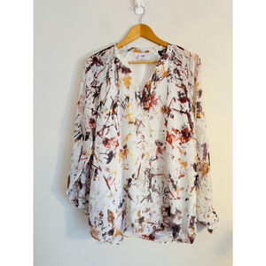 CAbi Style #3694 Goddess Blouse Abstract Floral Print Chiffon Size M Career